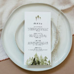 Rustic Watercolor Pine Tree Wedding Menu<br><div class="desc">This wedding menu festic watercolor pine trees and a bohemian handwritten font font. Easily edit all wording and fonts to match your event style.</div>