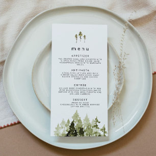 Rustic Watercolor Pine Tree Wedding Menu