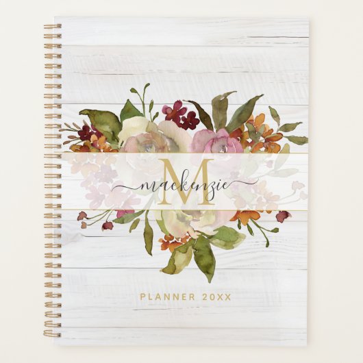 Rustic Watercolor Rose Bouquet Monogram (Devant)