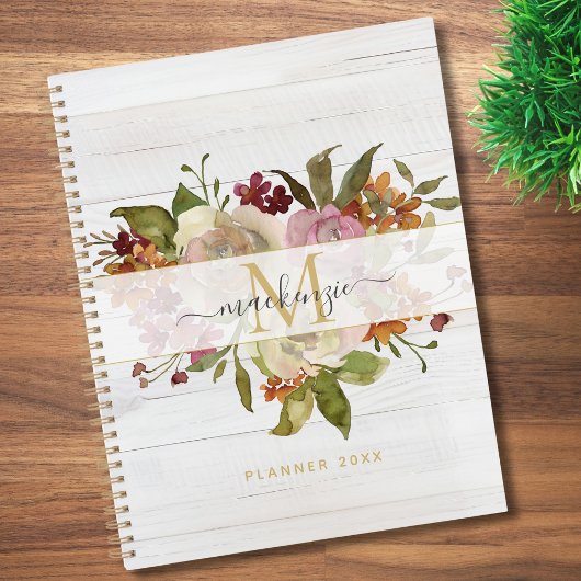 Rustic Watercolor Rose Bouquet Monogram