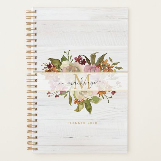 Rustic Watercolor Rose Bouquet Monogram (Devant)