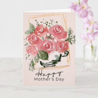 Rustic Watercolor Roses in a Teacup | Mother’s Day Kaart