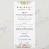 Rustic Watercolor Succulent Desert Mariage Menu (Devant)