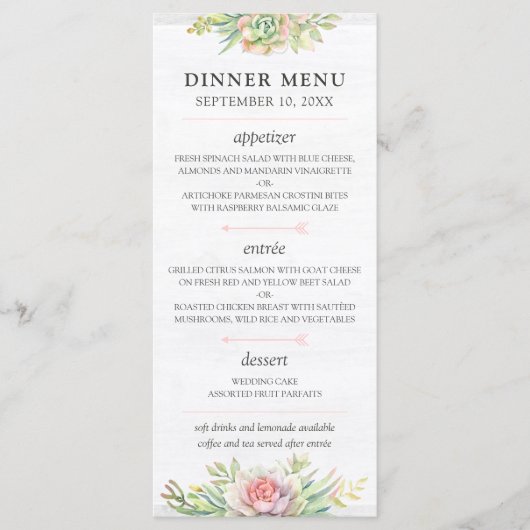 Rustic Watercolor Succulent Desert Mariage Menu (Devant)