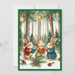 Rustic Watercolor Winter Dennenbomen Caroling Feestdagenkaart