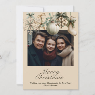 Rustic Watercolor Wooden Snowflake Christmas Photo Feestdagenkaart