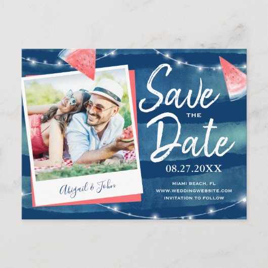 Rustic Watermelon Photo Save the Date Invitations Aankondigingskaart (Voorkant)