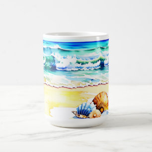Rustic Waterverf Beach Seashell Monogram Koffiemok