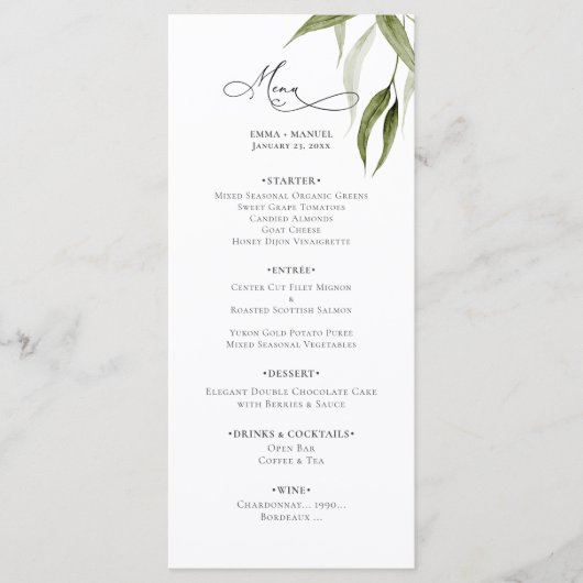 Rustic Waterverf Eucalyptus Groenerij Menu (Voorkant)