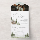 Rustic Waterverf Forest Destination Photo Wedding All In One Uitnodiging (Binnen)
