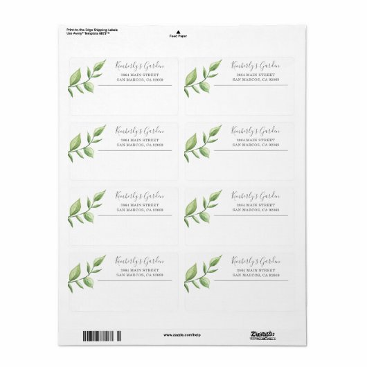 Rustic Waterverf Greenery Business Shipping Etiket (Full Sheet)