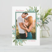 Rustic Waterverf Greenery Foto Merry Kerstmis Feestdagenkaart (Staand voorkant)