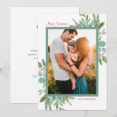 Rustic Waterverf Greenery Foto Merry Kerstmis Feestdagenkaart (Voorkant / Achterkant)