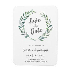 Rustic Waterverf Greenery Non Photo Save the Date Magneet