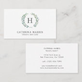 Rustic Waterverf Greenery Wreath Monogram Logo Visitekaartje (Voorkant / Achterkant)