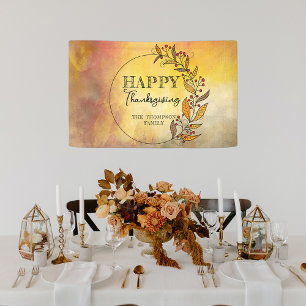 Rustic Waterverf Herfstbladeren Familie Thanksgivi Spandoek