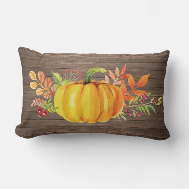 Rustic Waterverf Pumpkin Autumn Herfst Kussen (Voorkant)
