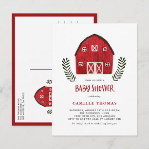 Rustic Waterverf Rode Schuur Boerderij Baby Shower Uitnodiging Briefkaart