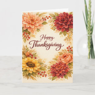 Rustic Waterverf Thanksgiving Bloemstuk Groet Feestdagen Kaart