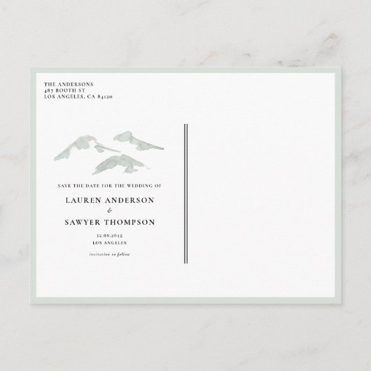 Rustic Waterverf Woodland Forest Save the Date Aankondigingskaart (Achterkant)