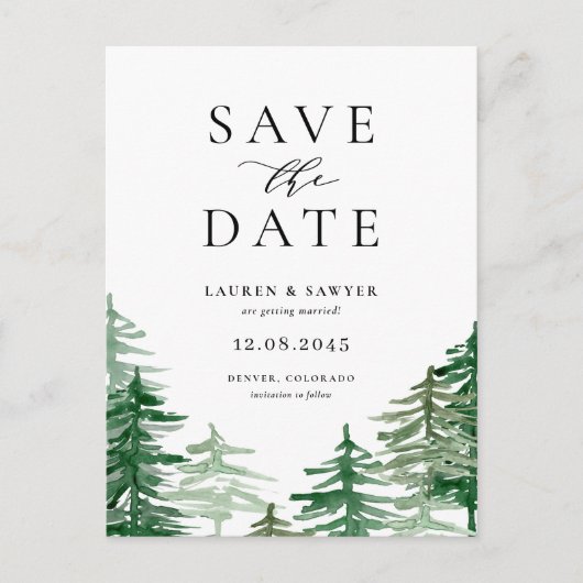 Rustic Waterverf Woodland Forest Save the Date Aankondigingskaart (Voorkant)
