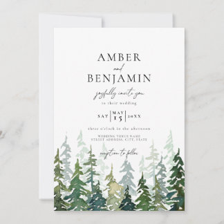 Rustic Waterverf Woodland Forest Wedding Kaart