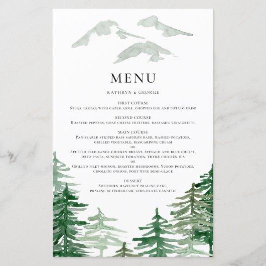 Rustic Waterverf Woodland Wedding Menu Card (Voorkant)