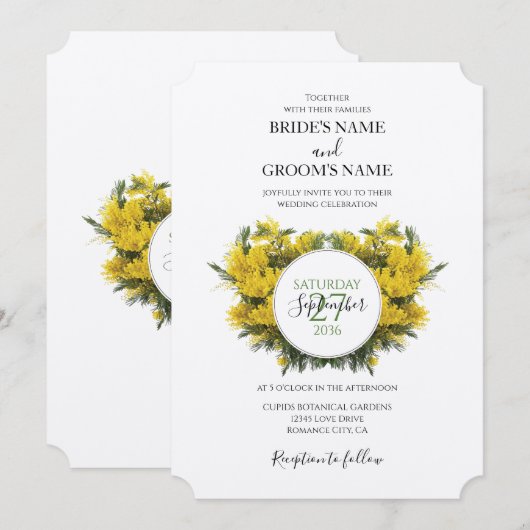 Rustic Wattle Acacia Wedding Invitations Kaart (Voorkant / Achterkant)