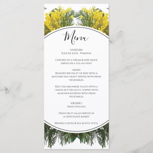 Rustic Wattle Acacia Wedding Menu (Voorkant)