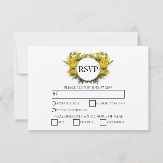 Rustic Wattle Acacia Wedding RSVP Kaarten (Voorkant)