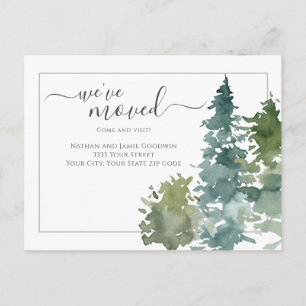 Rustic We hebben nieuwe Home Script Pine Tree verp Briefkaart