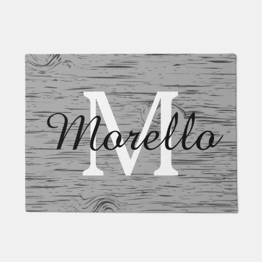 Rustic Weathered Gray Grain Monogrammed Deurmat (Voorkant)