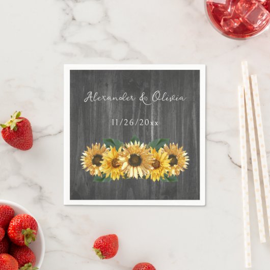 Rustic Weathered Sunflower Wedding Napkins Servet (Insitu)