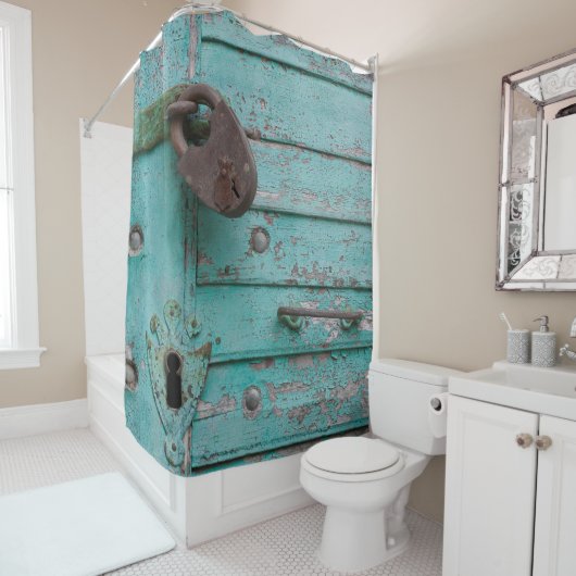 Rustic Weathered Turquoise-deur Douchegordijn (In situ)