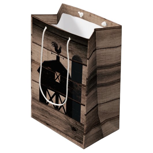 Rustic Weathered Wood Black Barn Country Wedding Medium Cadeauzakje (Voorkant Gekanteld)