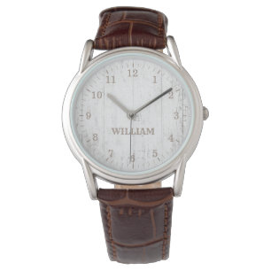 Rustic Weathered Wood Naam toevoegen Horloge