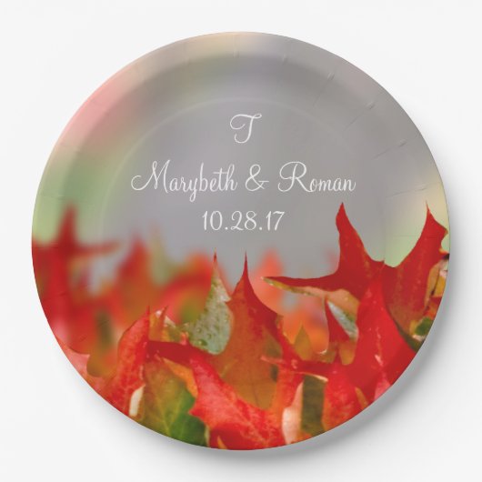 Rustic Wedding Autumn Leaves Name Monogram Herfst Papieren Bordje (Voorkant)