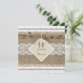 Rustic Wedding Beige lace Burlap Pearl White Kaart (Staand voorkant)