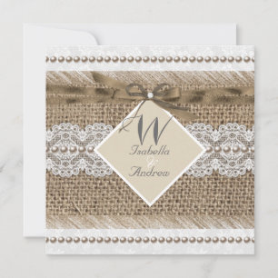 Rustic Wedding Beige lace Burlap Pearl White Kaart