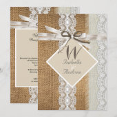 Rustic Wedding Beige White Lace Burlap Pearl 5 Kaart (Voorkant / Achterkant)