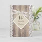 Rustic Wedding Beige White Lace Wood Kaart (Staand voorkant)