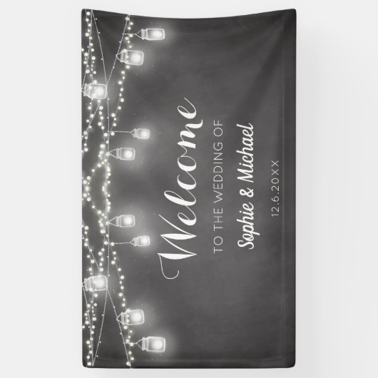 Rustic Wedding Black White Welkom Spandoek (Verticaal)