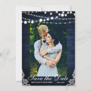 Rustic Wedding Blue Wood Lightlace Save the Date