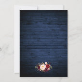 Rustic Wedding Burgundy Floral Blue Wood Lichten Kaart (Achterkant)