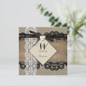 Rustic Wedding Burlap Hessian Lace Pearl Heart Kaart (Staand voorkant)