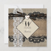 Rustic Wedding Burlap Hessian Lace Pearl Heart Kaart (Voorkant)