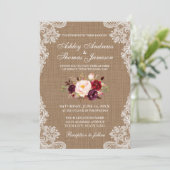 Rustic Wedding Burlap Lace Floral Invite B Kaart (Staand voorkant)