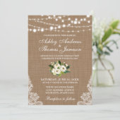 Rustic Wedding Burlap Lace Floral Invite G Kaart (Staand voorkant)