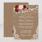 Rustic Wedding Burlap Lights Lace Floral Invite Kaart (Voorkant / Achterkant)