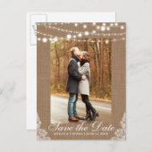 Rustic Wedding Burlap Lights Save the Date Aankondigingskaart (Voorkant / Achterkant)